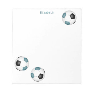 three teal black soccer balls player name notepad