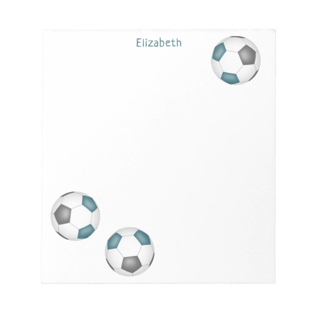 three teal gray soccer balls personalized notepad (Front)