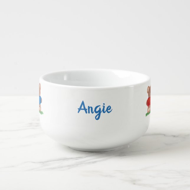 Three Teddy Bears in T-shirts Personalized Bowl (Front)