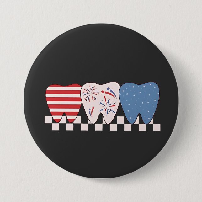 Three Teeth Graphic Design 4th of July Button (Front)