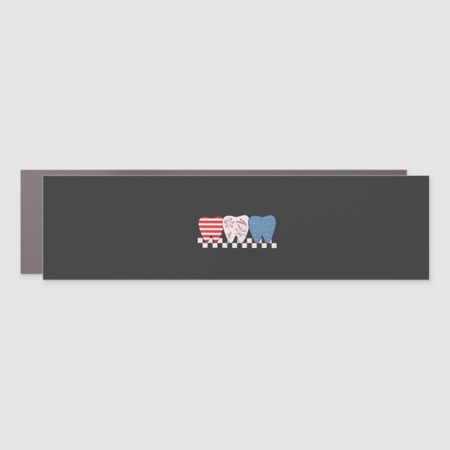 Three Teeth Graphic Design 4th of July Car Magnet (Front)