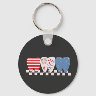 Three Teeth Graphic Design 4th of July Keychain