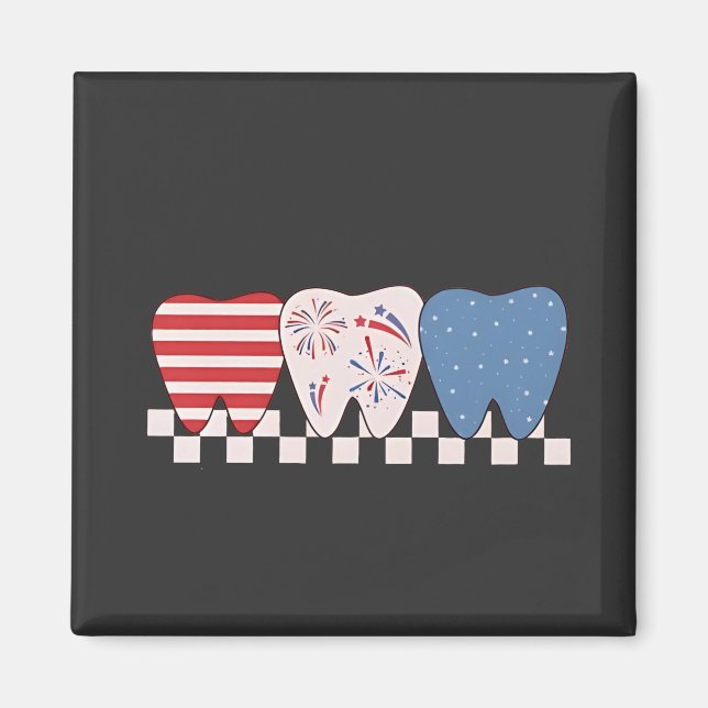 Three Teeth Graphic Design 4th of July Magnet (Front)