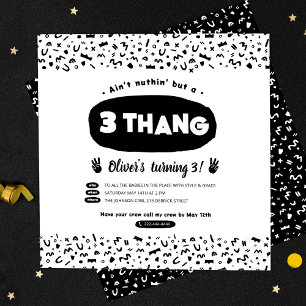 Three Thang, 90s Hip Hop Birthday Party Invitation