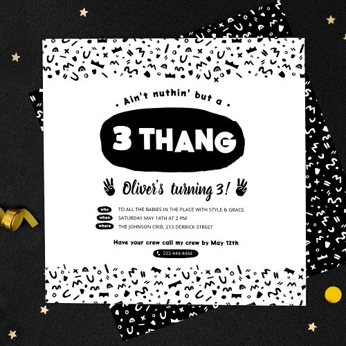 Three Thang 90s Hip Hop Birthday Party Invitation