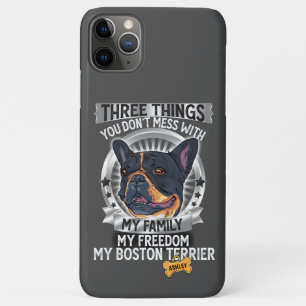 Three Things My Family My Freedom Boston Terrier iPhone 11 Pro Max Case