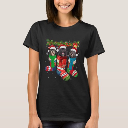 Three Tibetan Terriers In Christmas Socks  T_Shirt