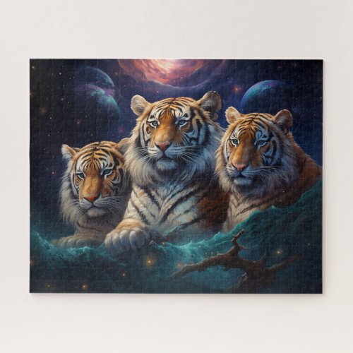 Three Tigers Cosmic Fantasy Art Jigsaw Puzzle