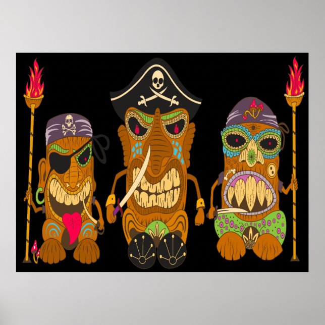 Three Tiki Pirates, Funny Black Poster (Front)