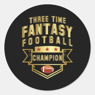 Three Time Fantasy Football Champion Champ 3 Time Classic Round Sticker