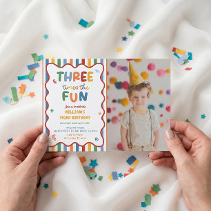 Three Times The Fun 3rd Hat Birthday Invitation