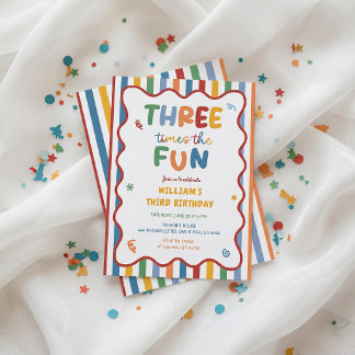 Three Times The Fun 3rd Hat Birthday Invitation