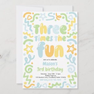 Three Times The Fun Confetti Balloon 3rd Birthday Invitation