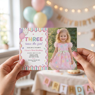 Three Times The Fun Girl 3rd Birthday Invitation