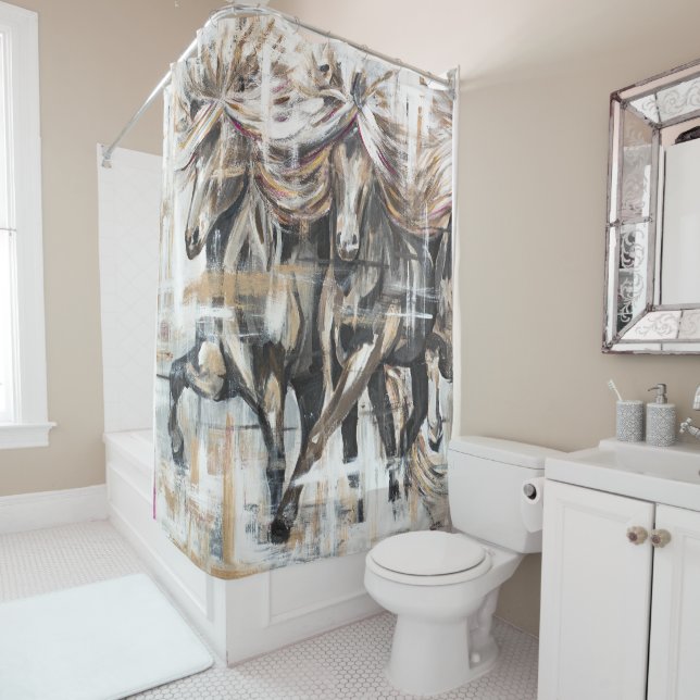 Three Tölters Brown Shower Curtain (In Situ)