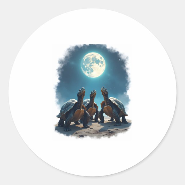 Three Tortoises Howl at Moon Wildlife Mountain Tur Classic Round Sticker (Front)