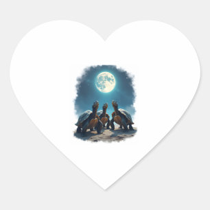 Three Tortoises Howl at Moon Wildlife Mountain Tur Heart Sticker
