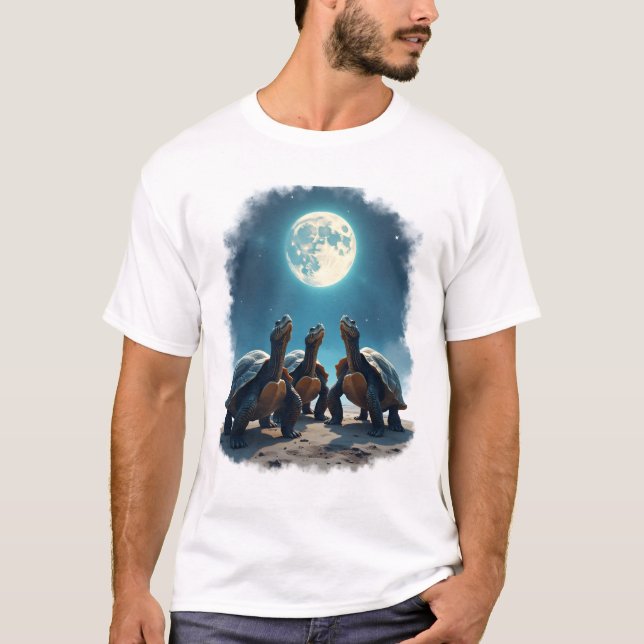 Three Tortoises Howl at Moon Wildlife Mountain Tur T-Shirt (Front)