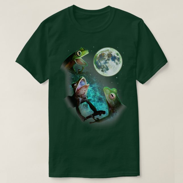 Three Tree Frogs Howl At Moon 3 Wolfs Wolves Funny T-Shirt (Design Front)