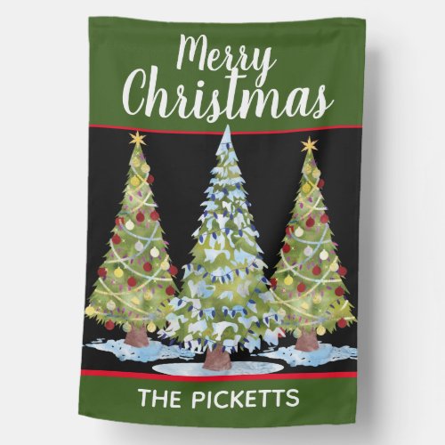 Three Trees Merry Christmas Personalize House Flag