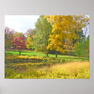 THREE TREES: ROSY RED; GOLDEN YELLOW; LIME GREEN