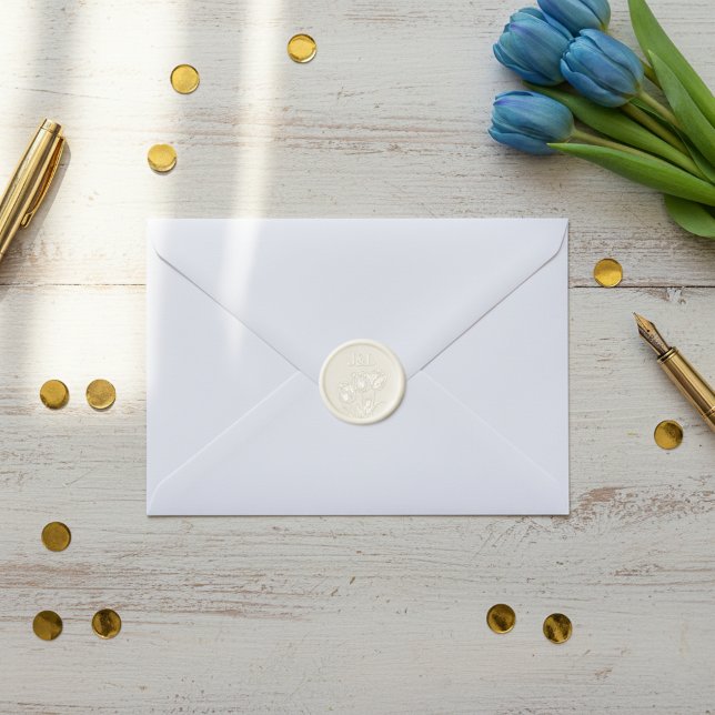 Three Tulips and Monogram, wedding  Wax Seal Sticker (Creator Uploaded)