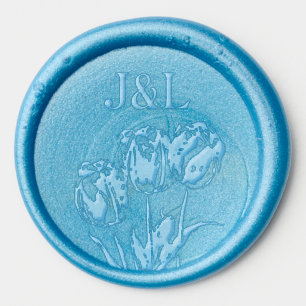 Three Tulips and Monogram, wedding  Wax Seal Sticker