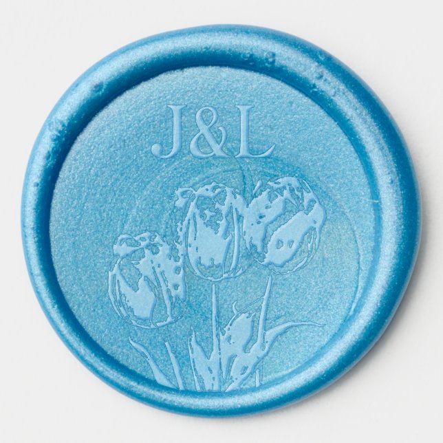 Three Tulips and Monogram, wedding  Wax Seal Sticker (Front)