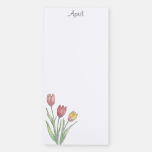 Three Tulips Colored Pencil, Pen & Ink Sketch Magnetic Notepad