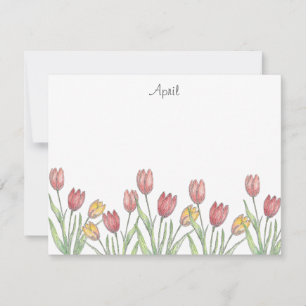 Three Tulips Colored Pencil, Pen & Ink Sketch Note