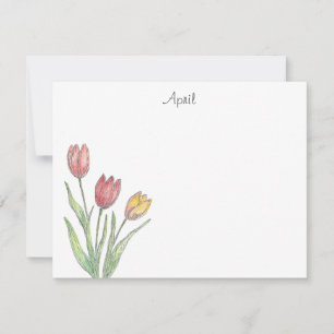 Three Tulips Colored Pencil, Pen & Ink Sketch Note Card
