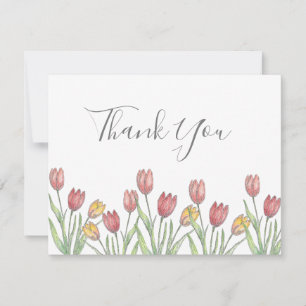 Three Tulips Colored Pencil, Pen & Ink Sketch Note Thank You Card