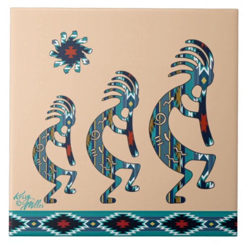 Three Turquoise Kokopelli Ceramic tile