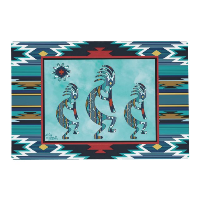 Three Turquoise Kokopelli Placemat (Front)