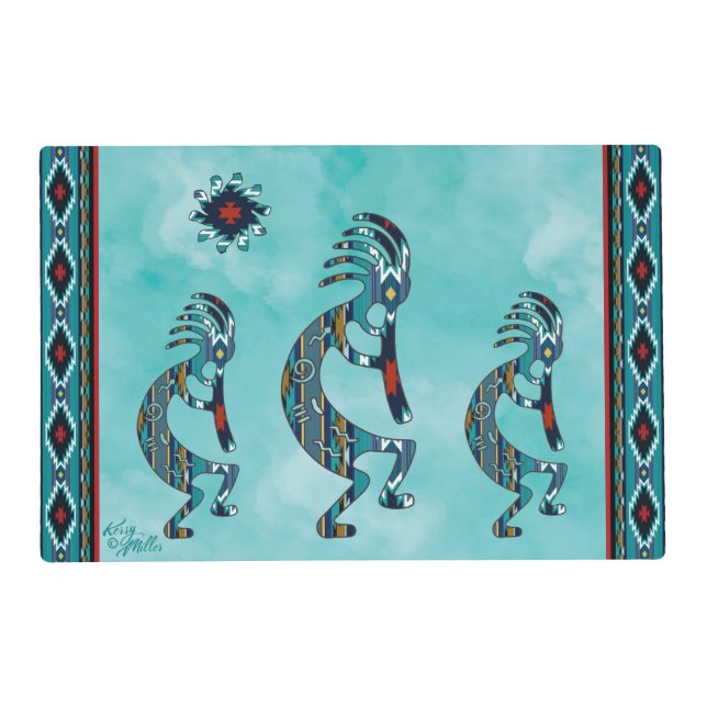Three Turquoise Kokopelli Placemat (Front)