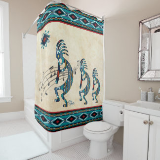 Three Turquoise Kokopelli Shower Curtain