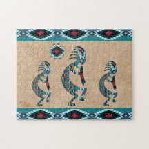 Three Turquoise Southwest Kokopelli Jigsaw Puzzle