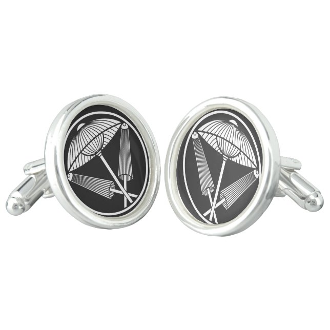 Three umbrellas in a threadlike ring cufflinks (Angled)