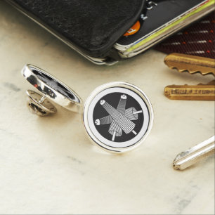 Three umbrellas, staggered in circle lapel pin