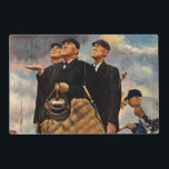Three Umpires Placemat<br><div class="desc">Artist: Norman Rockwell | Umpires decide whether to stop game due to rain</div>