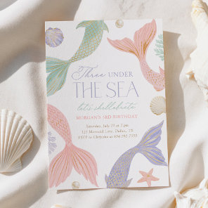 Three Under the Sea Mermaid 3rd Birthday Invitation