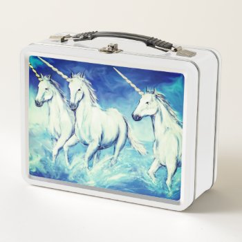 Three Unicorns Metal Lunch Box by MarblesPictures at Zazzle