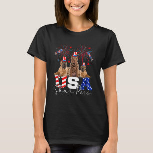 Three Usa Shar Peis Dog Wearing Hat American Flag T-Shirt