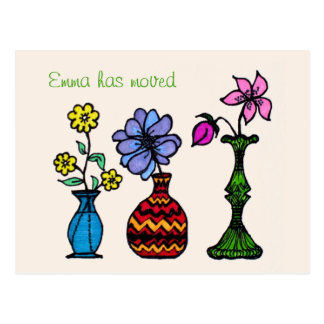 Three Vases Art Moving Woman Address Announcement Postcard