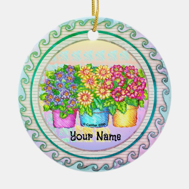 Three Vases Flowers Ceramic Ornament (Front)