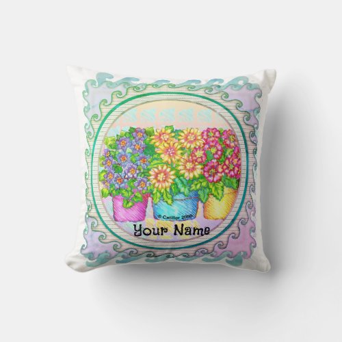 Three Vases Flowers Throw Pillow