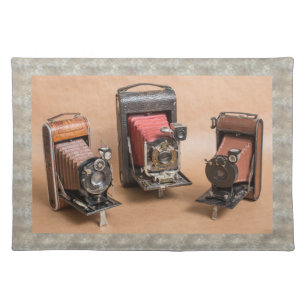 Three Very Cool Vintage Accordion Style Cameras Cloth Placemat