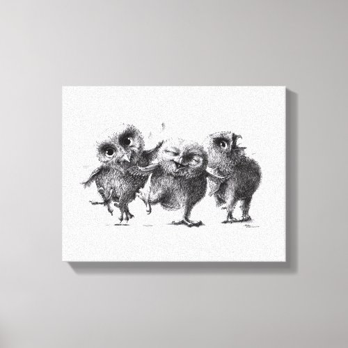 Three very happy owls canvas print