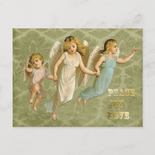 Three Victorian Angels Peace Joy Love Holiday Postcard