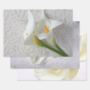 Three views of white calla lilies wrapping paper sheets